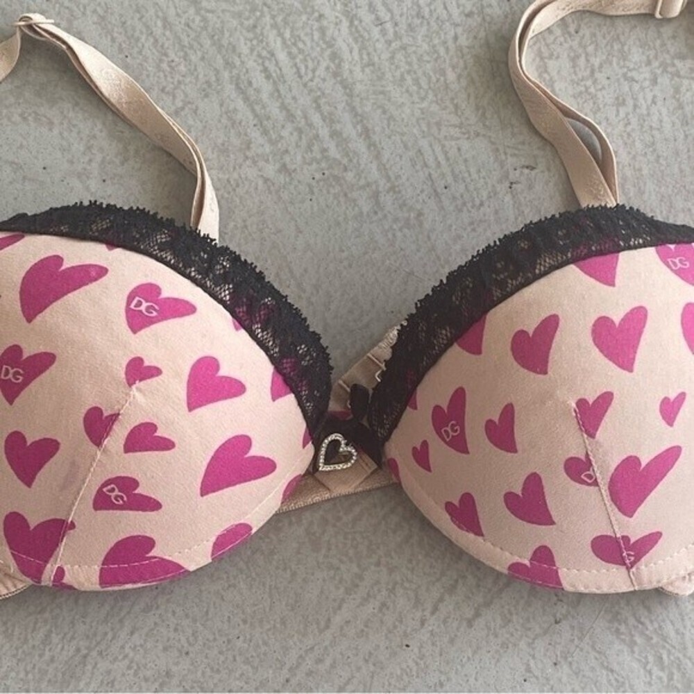 Dolce & Gabbana Vtg. 00s Y2K Pink Heart Outerwear Bra 32C rhinestone - Picture 13 of 16